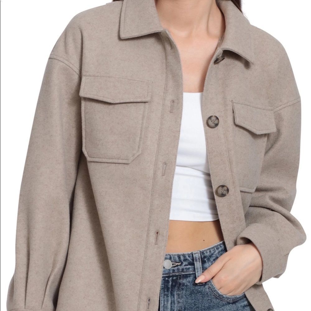 Anthropologie Avec Les Filles Oat Melange Oversized Faux Wool Shacket NWOT XS-S